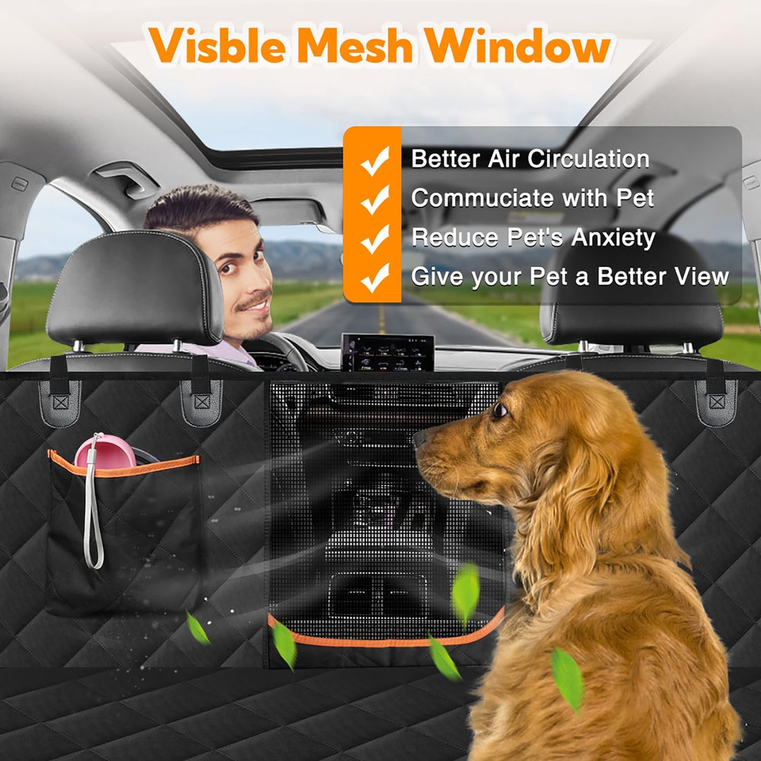 Premium Waterproof Dog Car Seat Cover with Mesh Window – Durable Anti-Scratch Non-Slip Hammock for Back Seats in Vehicles