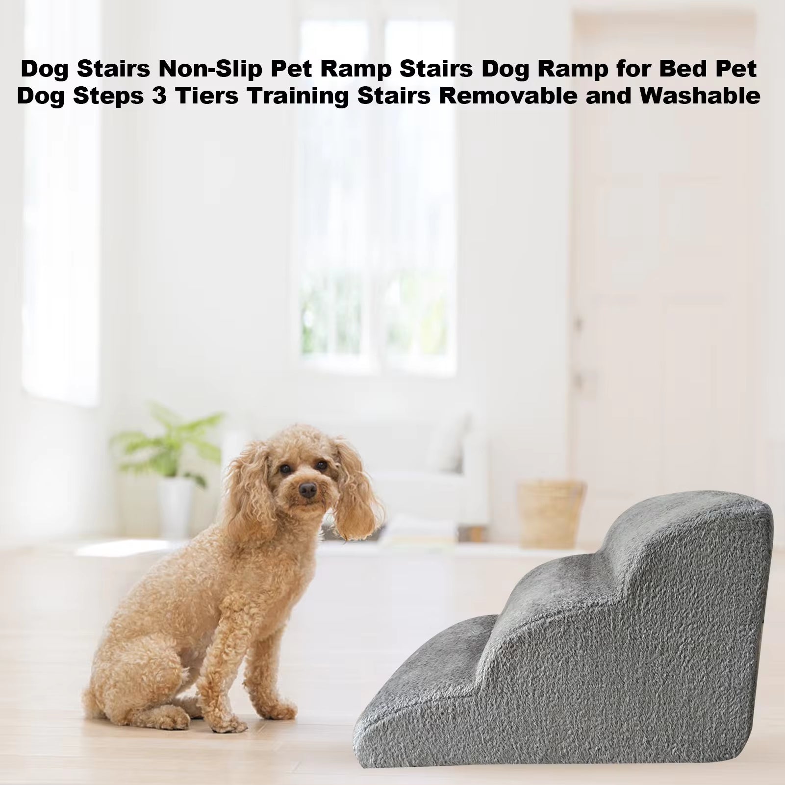 Ramp Stairs Dog Stairs Non-Slip Pet Ramp Stairs Dog Ramp for Bed Pet Dog Steps 3 Tiers Training Stairs Removable and Washable