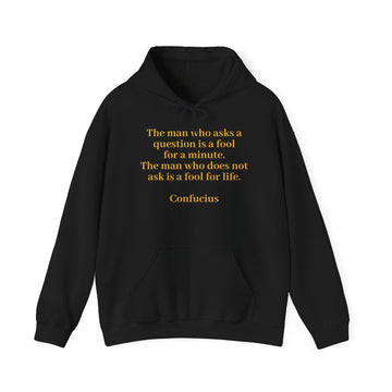 From the Superior Sentimental Brand: WisdomT Hoodie Collection of Philosophical Apparel "The man who asks a question..." Confucius