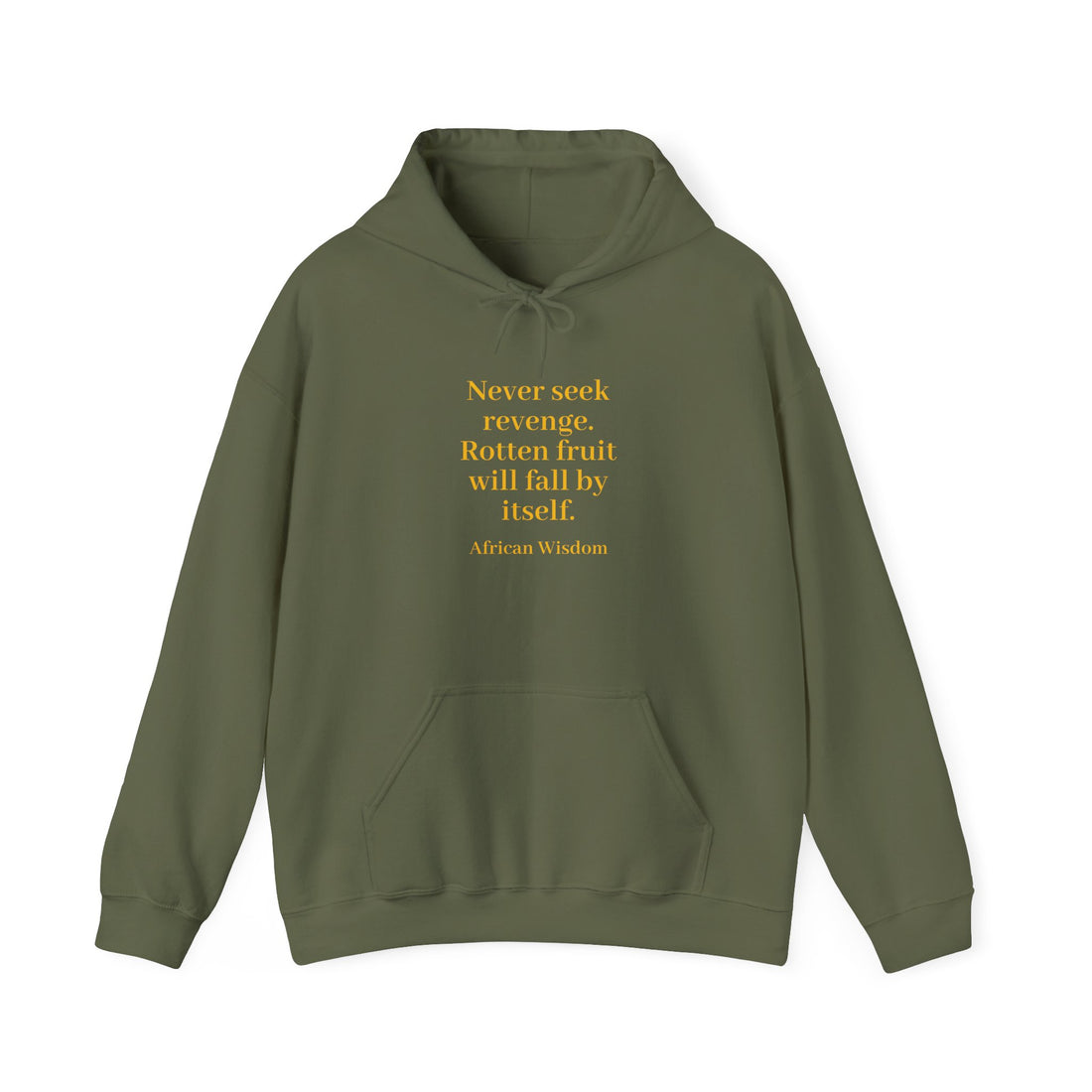 From the Superior Sentimental Brand: WisdomT Hoodie Collection of Philosophical Apparel "Rotten fruit will fall by itself..." African Wisdom