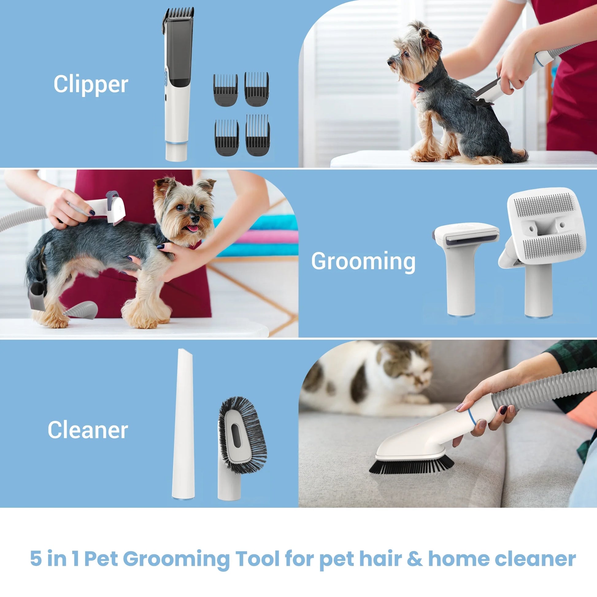 Professional Pet Grooming Vacuum with 12KPA Suction Power and Five Grooming Tools for Optimal Shedding Management